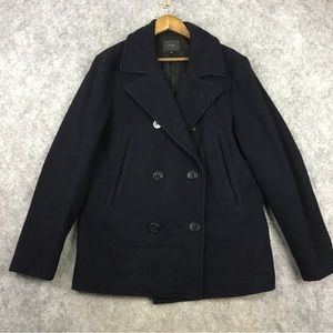 J Crew Coat M Mens Dock Peacoat Primaloft Naval Double Breasted Wool Blend Navy